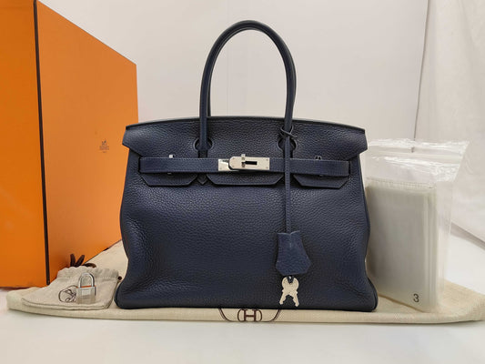 HERMES Birkin 30 Handbag in Navy with Silver Hardware and N Stamp