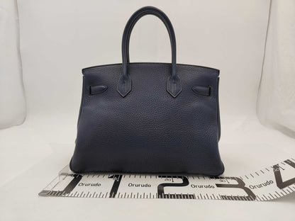 HERMES Birkin 30 Handbag in Navy with Silver Hardware and N Stamp