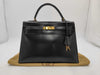 HERMES Kelly 32 Handbag, Black Box Calf Leather with Gold Hardware and 〇Q Engraving