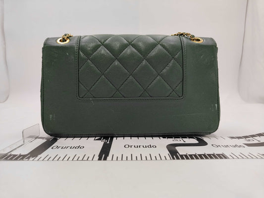 CHANEL Lambskin Mademoiselle Green Shoulder Bag