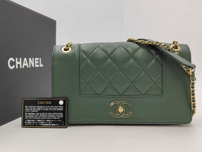 CHANEL Lambskin Mademoiselle Green Shoulder Bag